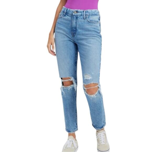 NWT Good American The Weekender High-Rise Distressed Jean Size 0/25 Retail $149 - Picture 1 of 8